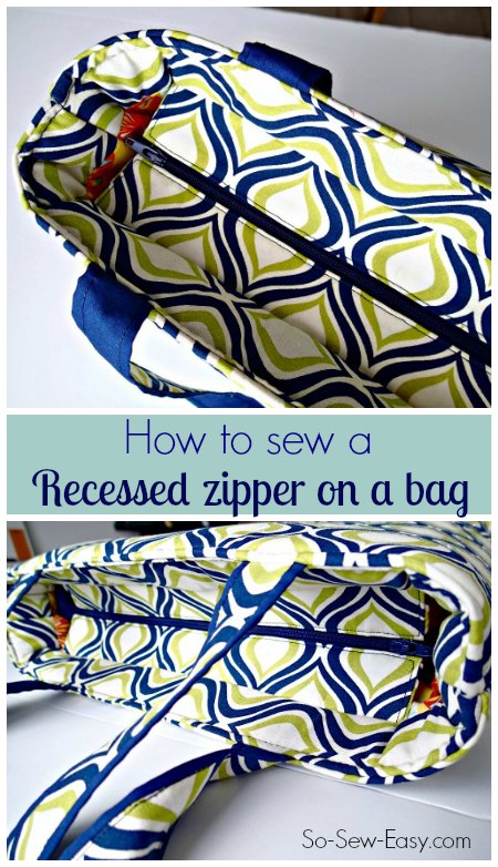 Video step by step tutorial on how to add a recessed zipper to ANY bag sewing pattern.