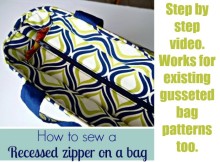 Video step by step tutorial on how to add a recessed zipper to ANY bag sewing pattern. Once you know the technique, it's easy to add this sort of closure to the top of almost any bag pattern. Great video!