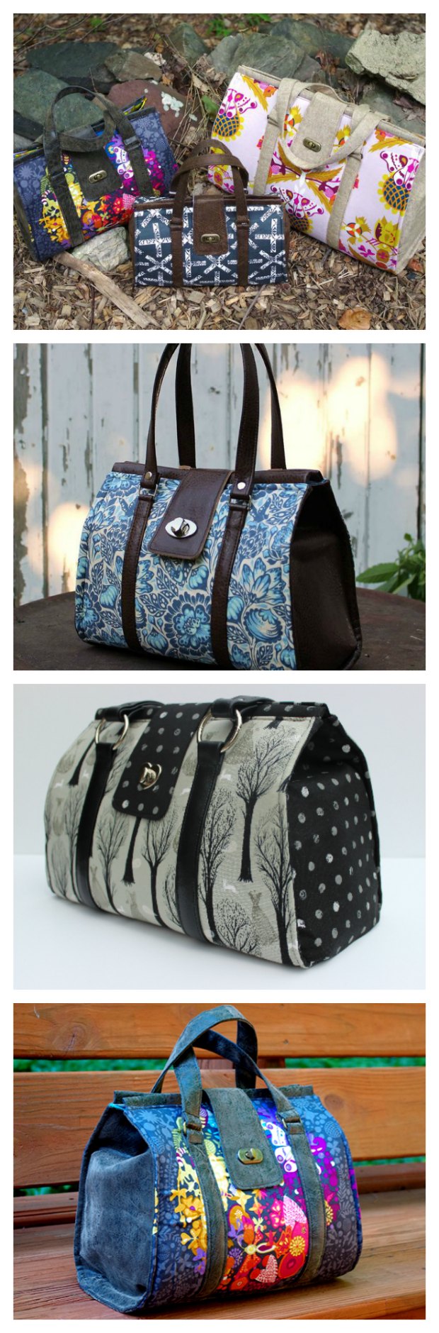LOVE this Nora Bag sewing pattern. A modern take on the classic and traditional Doctors bag, but this innovative pattern doesn't use an expensive frame. Pattern available in 3 sizes too. One of my favorite bag patterns ever!