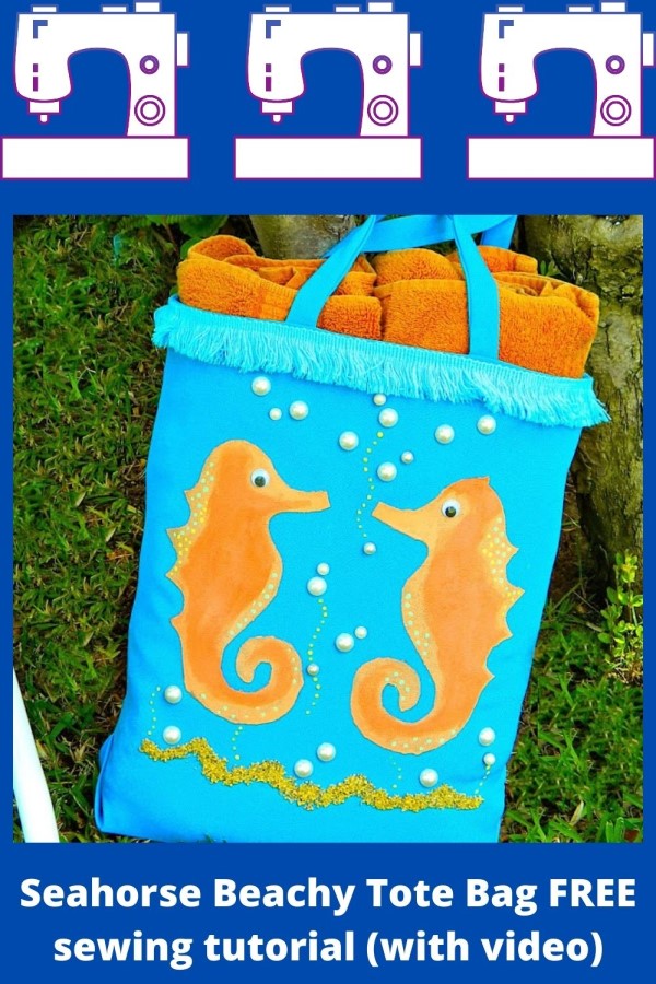 Seahorse Beachy Tote Bag FREE sewing tutorial (with video). A fantastic and FREE tutorial on how to make this awesome beach Tote Bag.