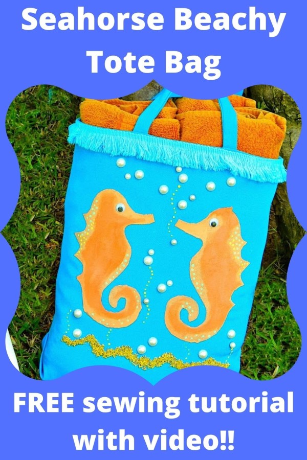 Seahorse Beachy Tote Bag FREE sewing tutorial (with video). A fantastic and FREE tutorial on how to make this awesome beach Tote Bag.