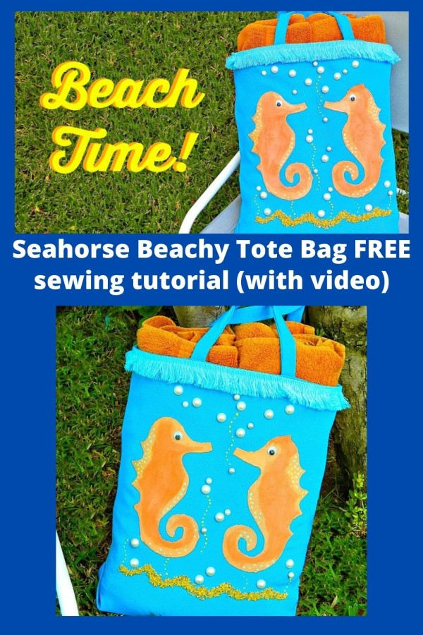 Seahorse Beachy Tote Bag FREE sewing tutorial (with video). A fantastic and FREE tutorial on how to make this awesome beach Tote Bag.
