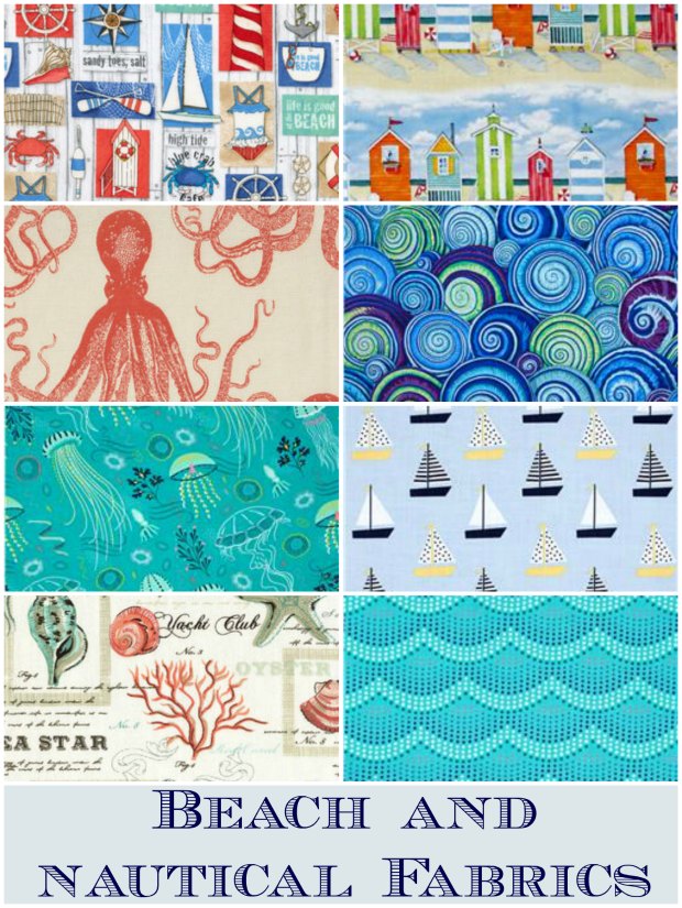 Summer is coming!  Gorgeous beach, seaside and nautical fabrics.  I love the one with the beach huts on it.