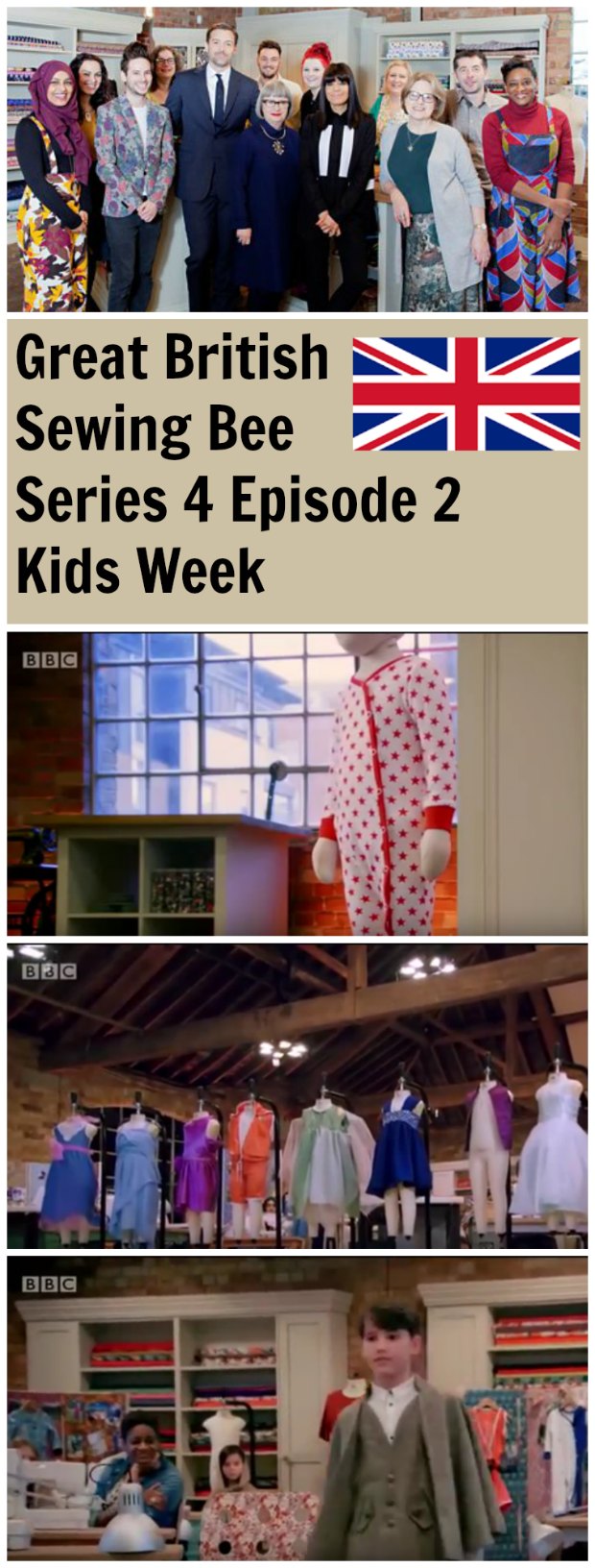 Episode 2 of the Great British Sewing Bee - and it's Kids Week, so the contestants are sewing a onesie, a kids garment from an old prom dress and a child's made to measure cape. Full video episode to watch.