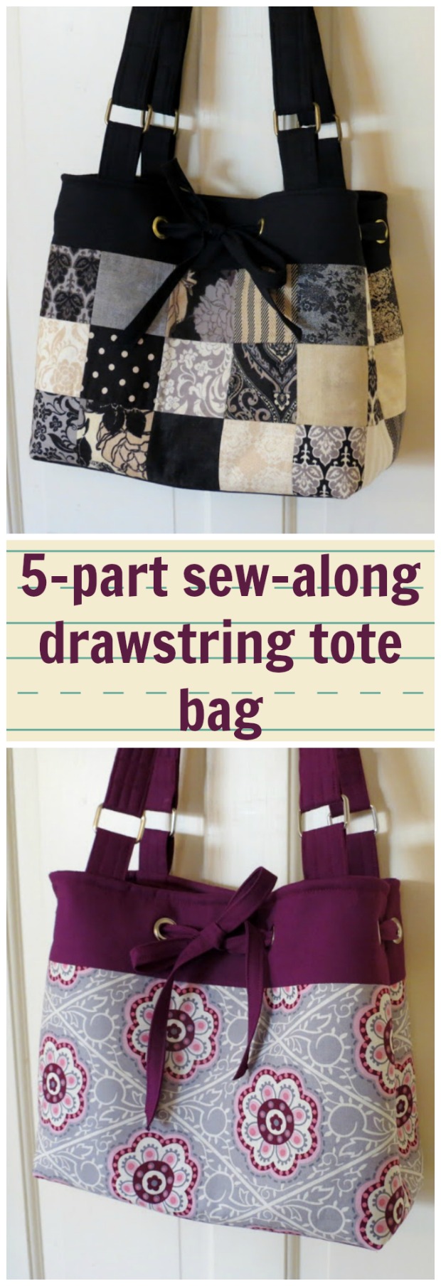 Full 5-part sew-along tutorial for how to make this drawstring purse. Can be made in patchwork too - instructions to that option as well. I learned lots of new bag skills and got a great bag at the end - great sew-along.