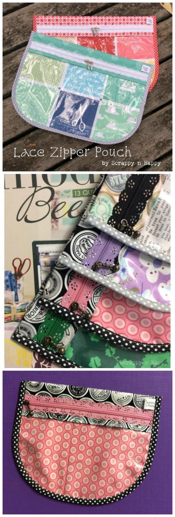 Lace Zipper Pouch FREE sewing pattern Sew Modern Bags