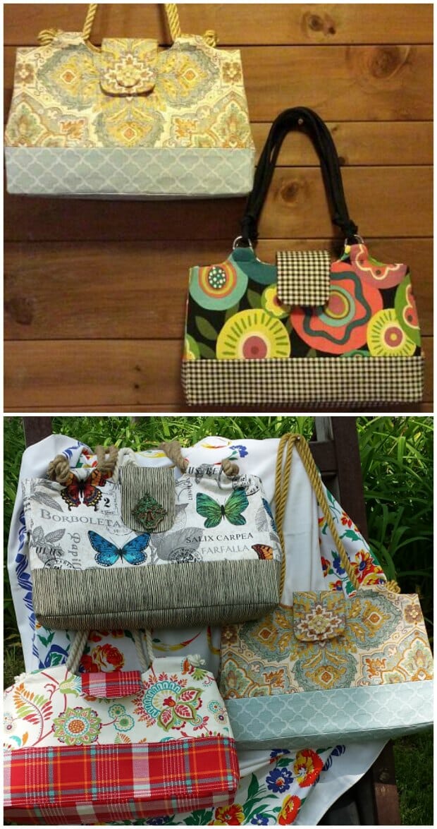 Handbag sewing pattern. Creates a lightweight yet well constructed and well structured purse. You can get this pattern on Craftsy.