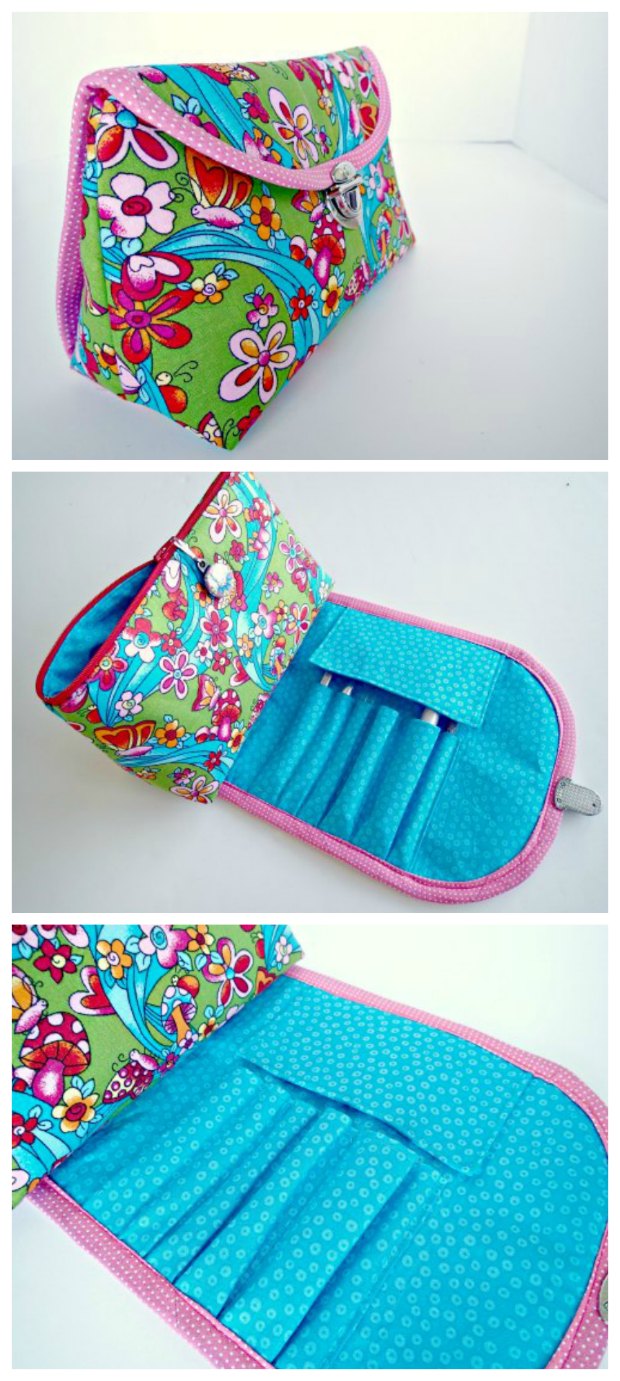 Genius bag that combines the cosmetics bag and the brush roll all in one. Has a FREE pattern and tutorial you can download AND a step by step video as well. 