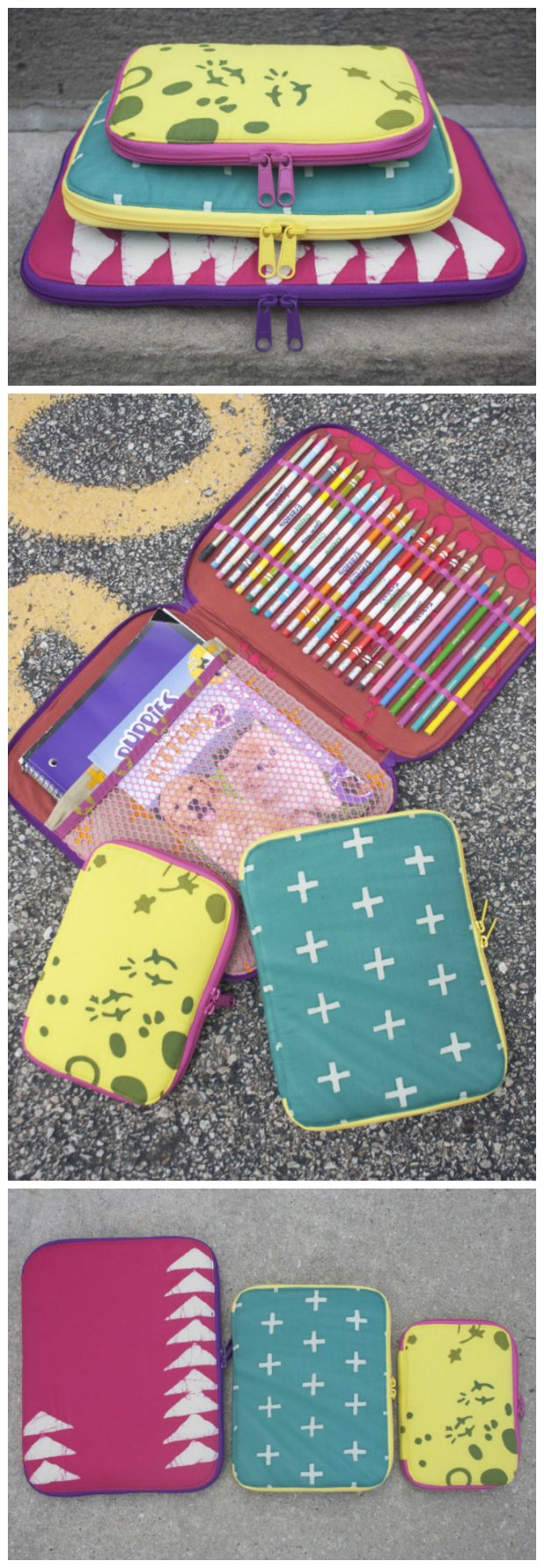 Sewing pattern for 3 different sizes zipper cases. Perfect for organisers, kids art supplies, diabetic supplies case, sewing supplies, crochet etc. Got to have this pattern in your stash.