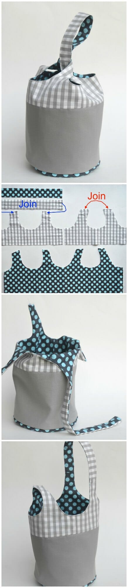 Free sewing pattern and full photo tutorial for this fully-reversible bucket tote bag.  I'm making some in nursery fabrics as baby shower gifts - handy and they hang up too.