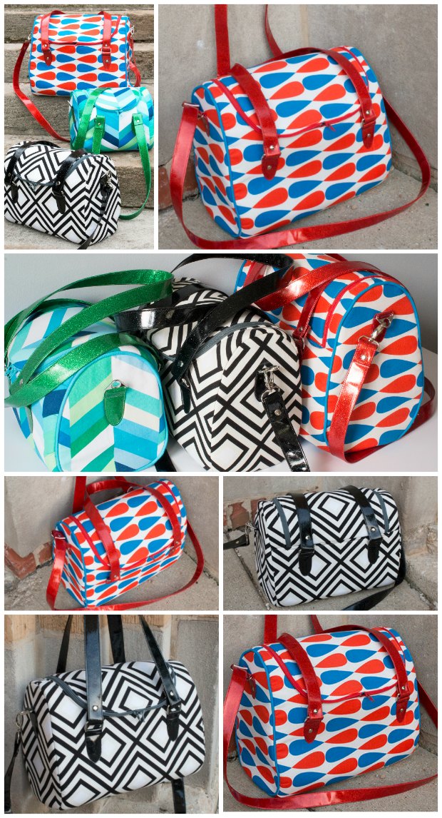Bag sewing pattern in 3 different sizes. I love this bowling-style bag. Great shape, strap options, not fussy but perfect for great fabrics. Highly recommend this bag pattern.