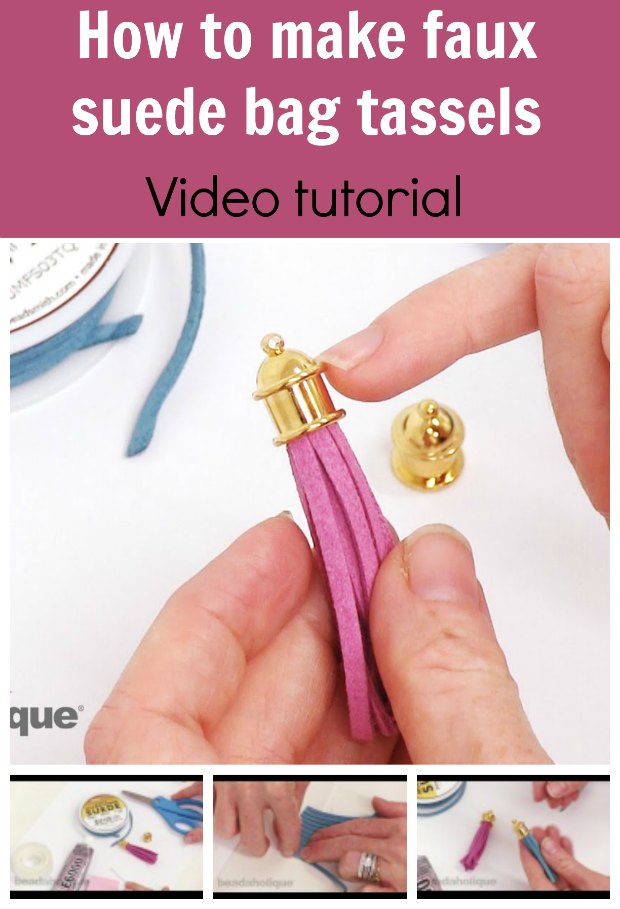 VIDEO - how to quickly and easily make these faux suede tassels that you can use on bags.  Genius idea, includes links for where to get the materials.  