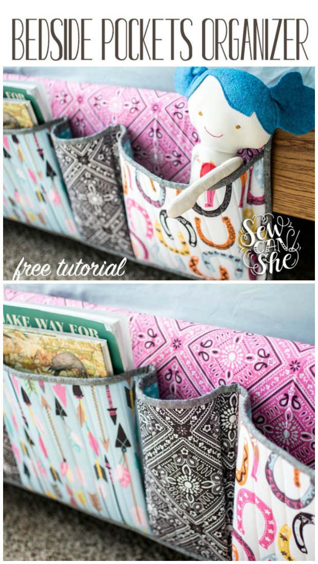 Bedside Pocket Organizer FREE sewing tutorialTutorial for bedside pockets.