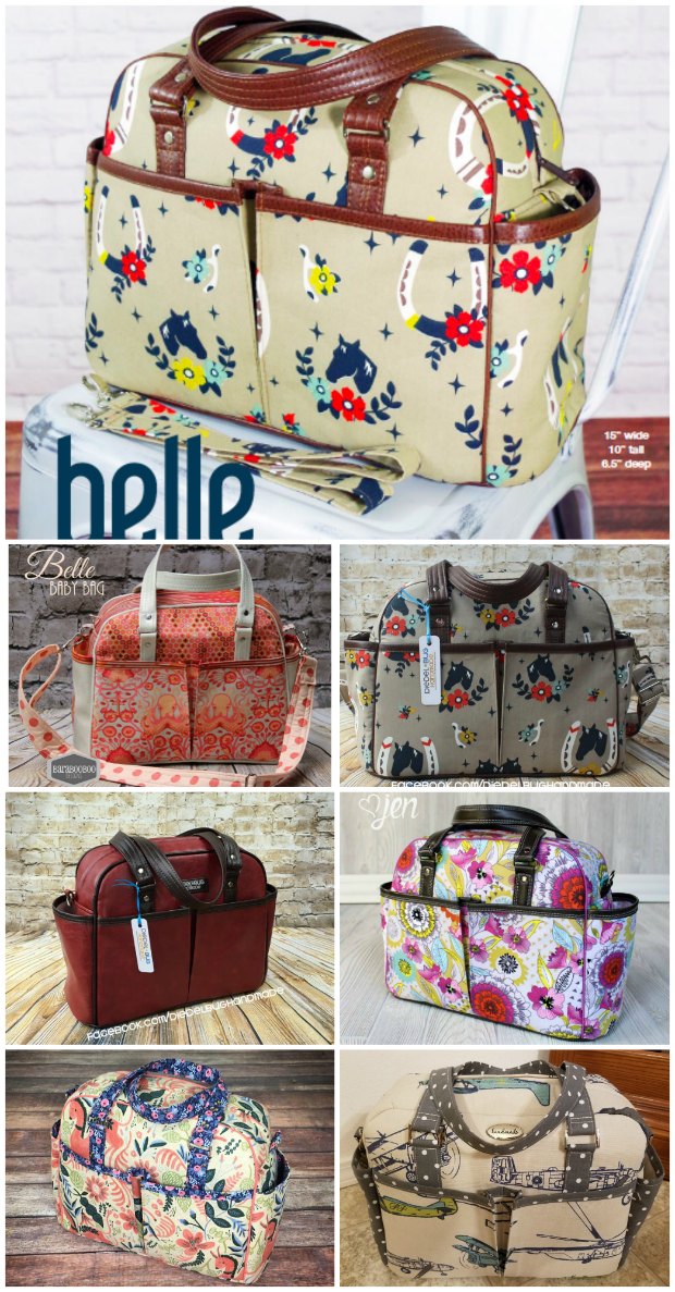 Diaper bag, travel bag or large purse sewing pattern. Belle Baby Bag from Swoon patterns.
