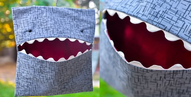 Quick and easy sew - tutorial for how to make this fun shark clothespin bag