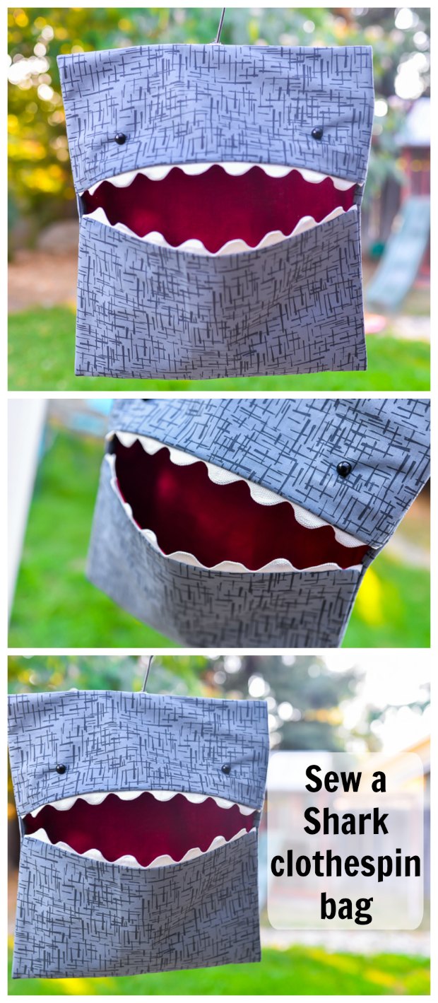 Shark Clothespin Bag FREE sewing tutorial.