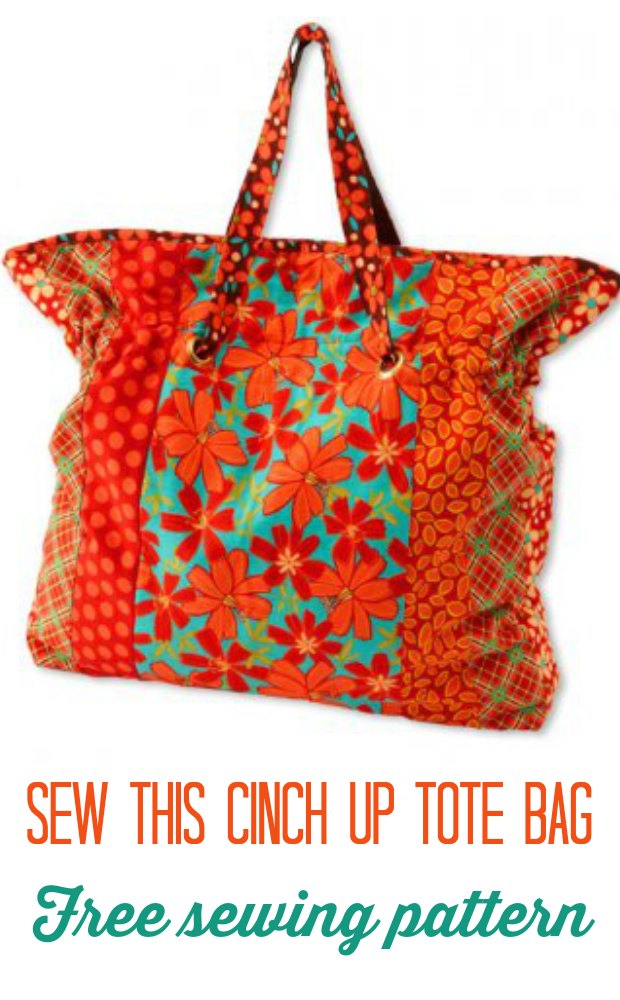 Free sewing pattern for this cinch top tote bag. Easy to piece and adapt to any size you like.