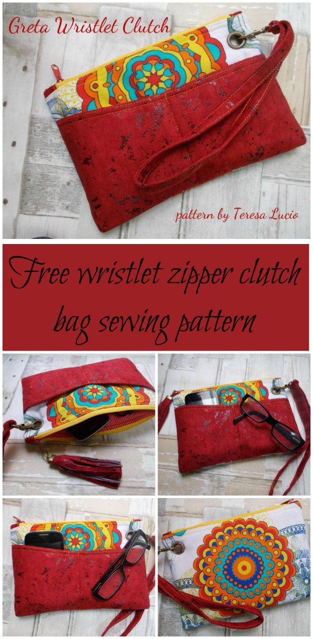 Greta Wristlet Clutch Bag free sewing pattern Sew Modern Bags