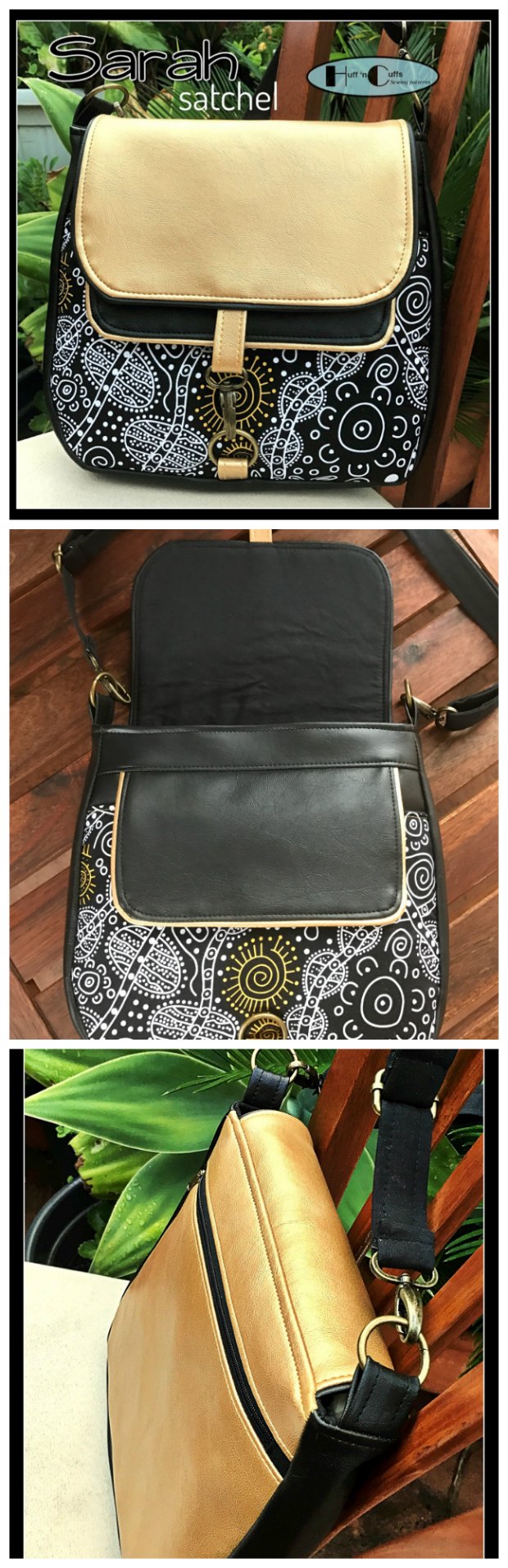 Sarah Satchel sewing pattern, works well in quilting cottons, home decor weight fabrics and vinyl or leather. A dream to sew and carry :-)