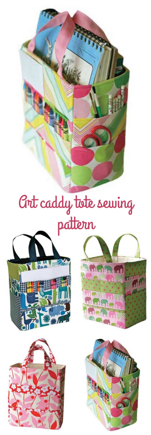 Sewing pattern for this art tote bag for all your drawing, painting and crafting supplies. Great to keep kids organised or take supplies on the move.