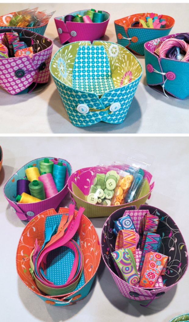 Storage 'boats' sewing pattern. Lie flat or stack when not being used. 