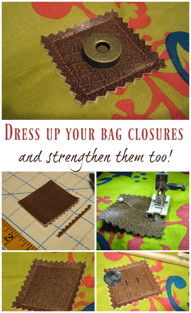 Adds style and strength to any bag closures. I'll be adding these to all the magnetic snaps on bags I sew in future.  