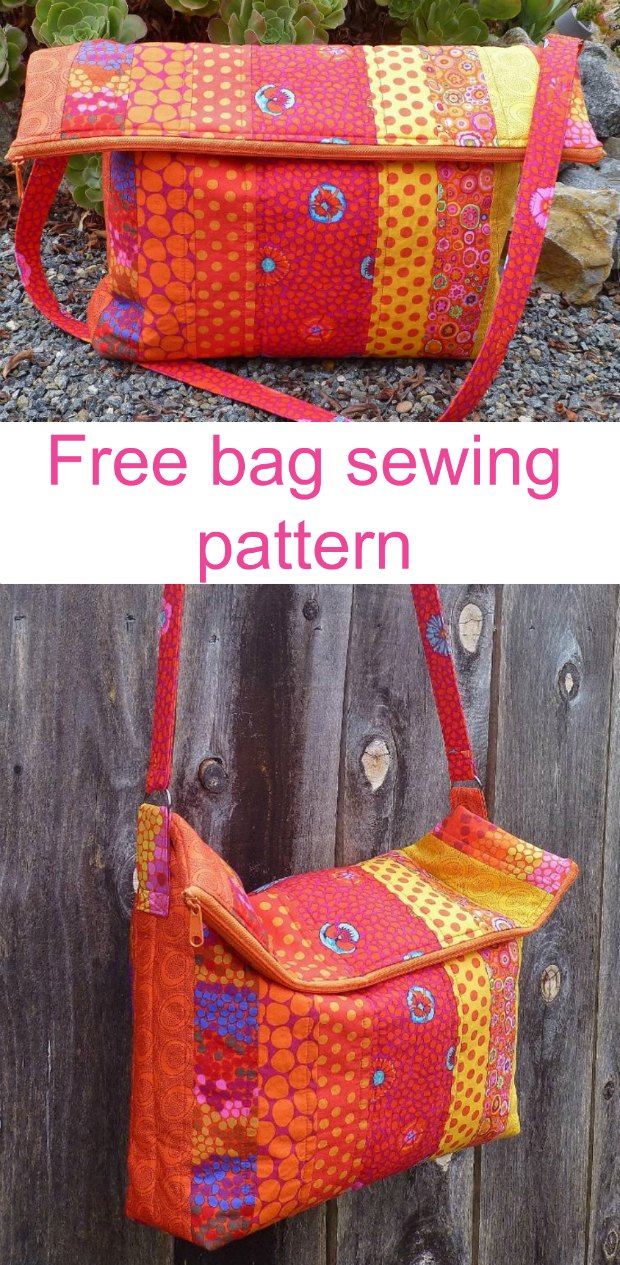 Free sewing pattern for a smart fold over bag made with jelly rolls, scraps or regular yardage. 