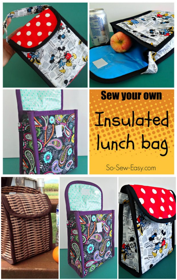 Sewing pattern and video tutorial for how to sew your own insulated (and wipe clean) lunch bag.