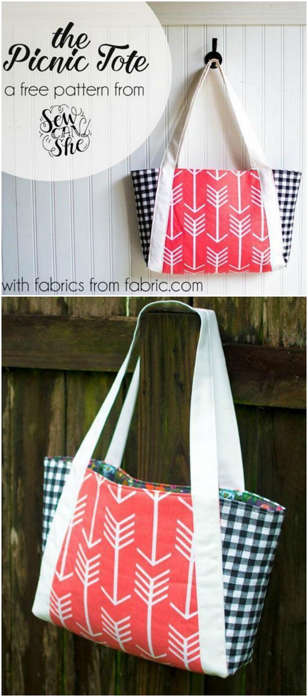 Free tote bag sewing pattern. The Picnic tote bag is ideal for a day out, is easy to sew and this pattern is free to download too. It's a sewing winner!