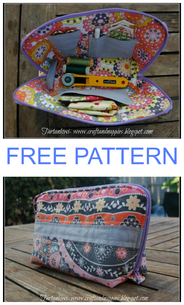 FREE zipper sewing case pattern and tutorial. Make this awesome zippered Sewing Case for storing and organising or travelling with all your sewing supplies. The bag could also be used for toiletries etc.