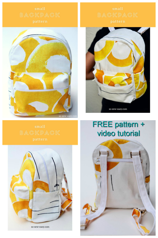If you want to make a small backpack, then here is an excellent video with FREE sewing pattern and tutorial. This is one of the cutest small backpacks you will ever see, that can also be worn as a cross-over or cross body bag as well. Zipper's on pockets are a big thing on this backpack. There is one on the pocket in the back, one on an internal pocket and even the outside pocket has a zipper. 
