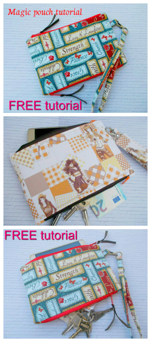 Magic Pouch Zipper Wristlet Bag FREE sewing tutorial Sew Modern Bags