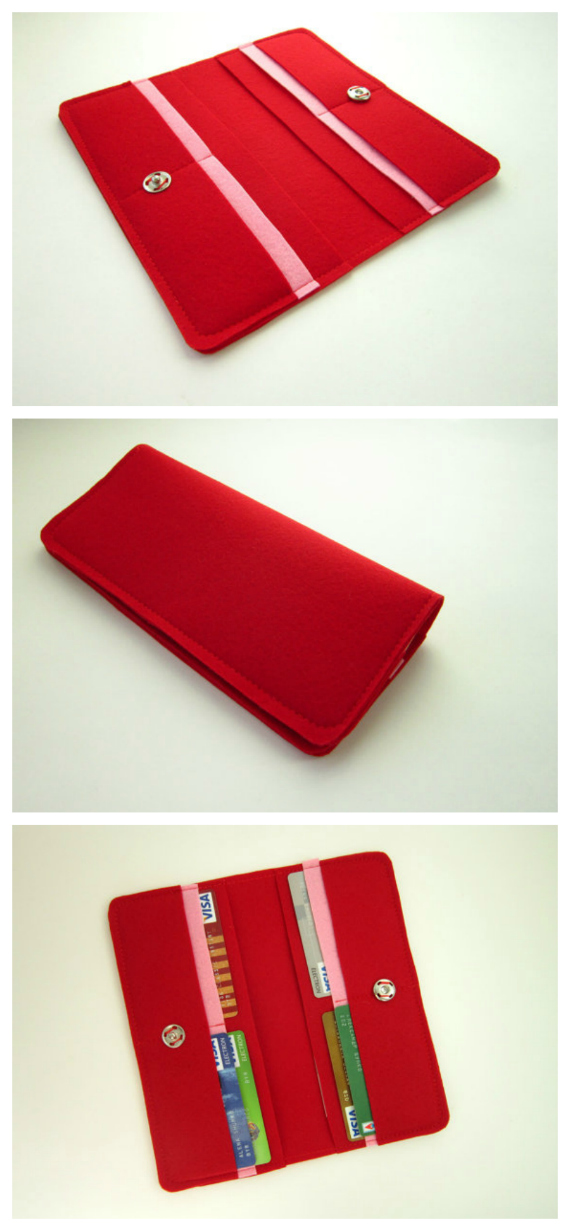 If you want to make a nice simple and easy felt wallet then this is the project for you. The PDF downloadable pattern and instructions with pictures at each step show you how to make this beginner wallet. If you choose you can make the wallet from fabric or leather. The finished size of the wallet is 8" wide by 4" high.