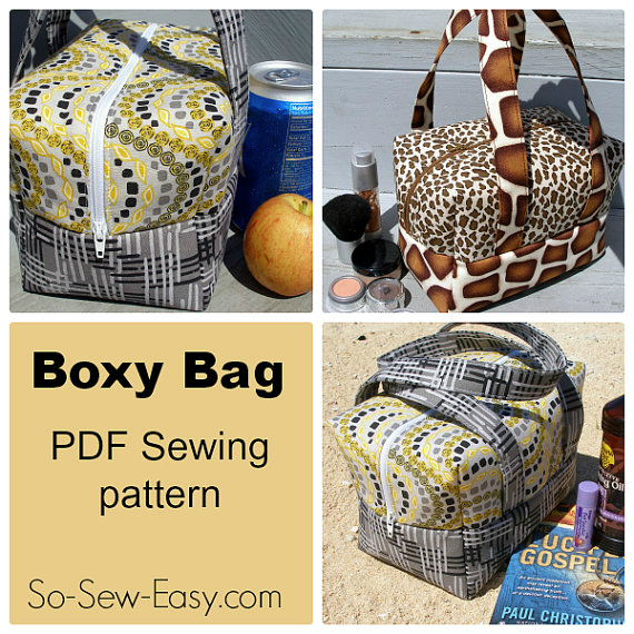 If you want to make a Boxy Bag that has dozens of uses then here is a PDF downloadable bag pattern and instructions. The bag which measures 7.5" long by 4.5" wide by 5.0" (plus straps) high, is perfect to use as a bag to carry your lunch, cosmetics, toiletries, camera or to travel with or take to the beach.