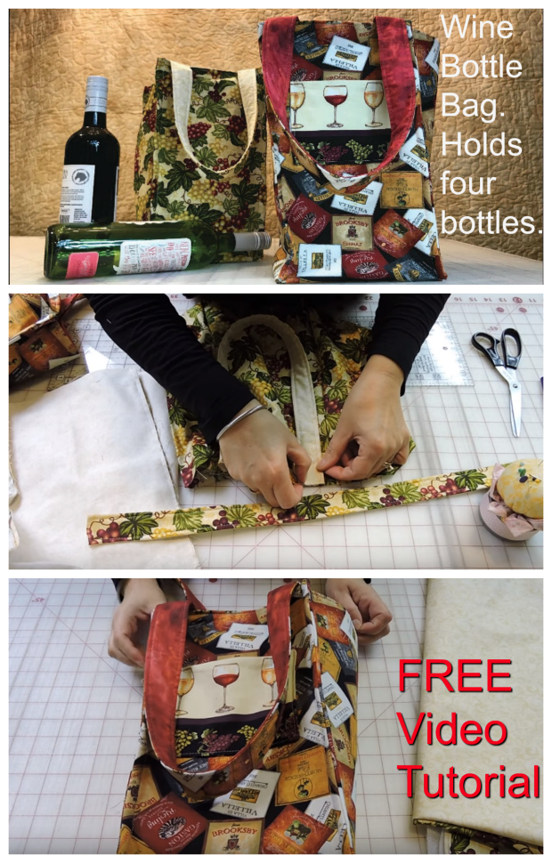 Wine Bottle Bag for 4 bottles FREE sewing video tutorial