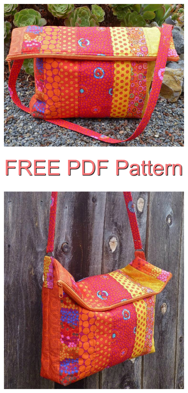 Here's a great FREE pattern to make the Flip Flop Messenger Bag. This roomy tote is designed with a loose structure so that when you are not using this bag it can be easily folded and stowed away. When making the Flip Flop Messenger Bag you can either use your favorite large prints or use lots of strips from a jelly roll. The pdf pattern includes directions for both options.