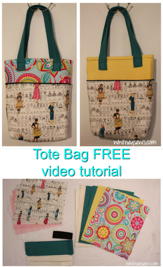 Lined Tote Bag with outside pockets - FREE sewing video tutorial