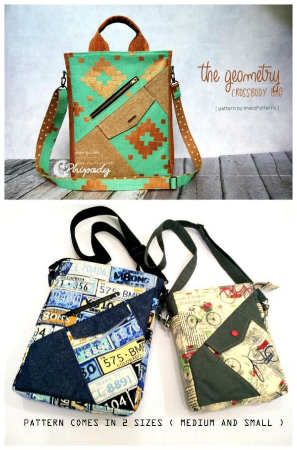 Adjustable Geometric Pattern Wide Shoulder Strap Crossbody Bag