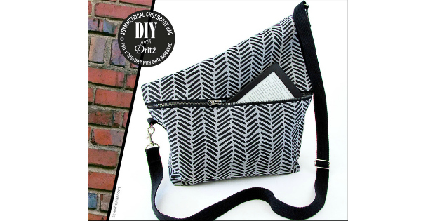 Here is a FREE pdf pattern for an Asymmetrical Crossbody Bag. Asymmetrical means having two sides or halves that are not the same. This very unique looking bag has some lovely features.