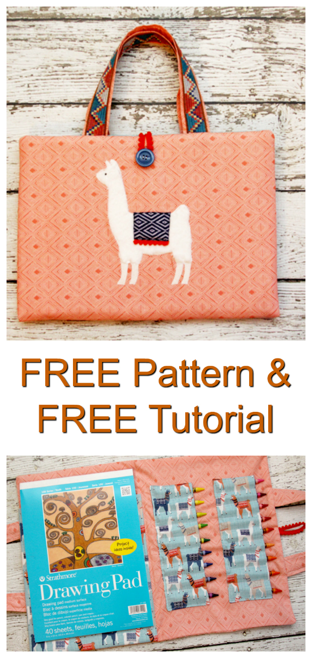 Here's your chance to use this wonderful FREE pattern and tutorial to make this awesome Fluffy Llama Coloring Caddy. You'll love this fun and easy to sew project. This cute Coloring Caddy has a pocket for paper or a coloring book, and there are also two separate sections to hold plenty of crayons. Your child or grandchild can take their caddy on a road trip, to a restaurant or even on an adventure.