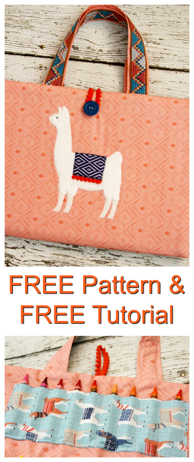 Here's your chance to use this wonderful FREE pattern and tutorial to make this awesome Fluffy Llama Coloring Caddy. You'll love this fun and easy to sew project. This cute Coloring Caddy has a pocket for paper or a coloring book, and there are also two separate sections to hold plenty of crayons. Your child or grandchild can take their caddy on a road trip, to a restaurant or even on an adventure.