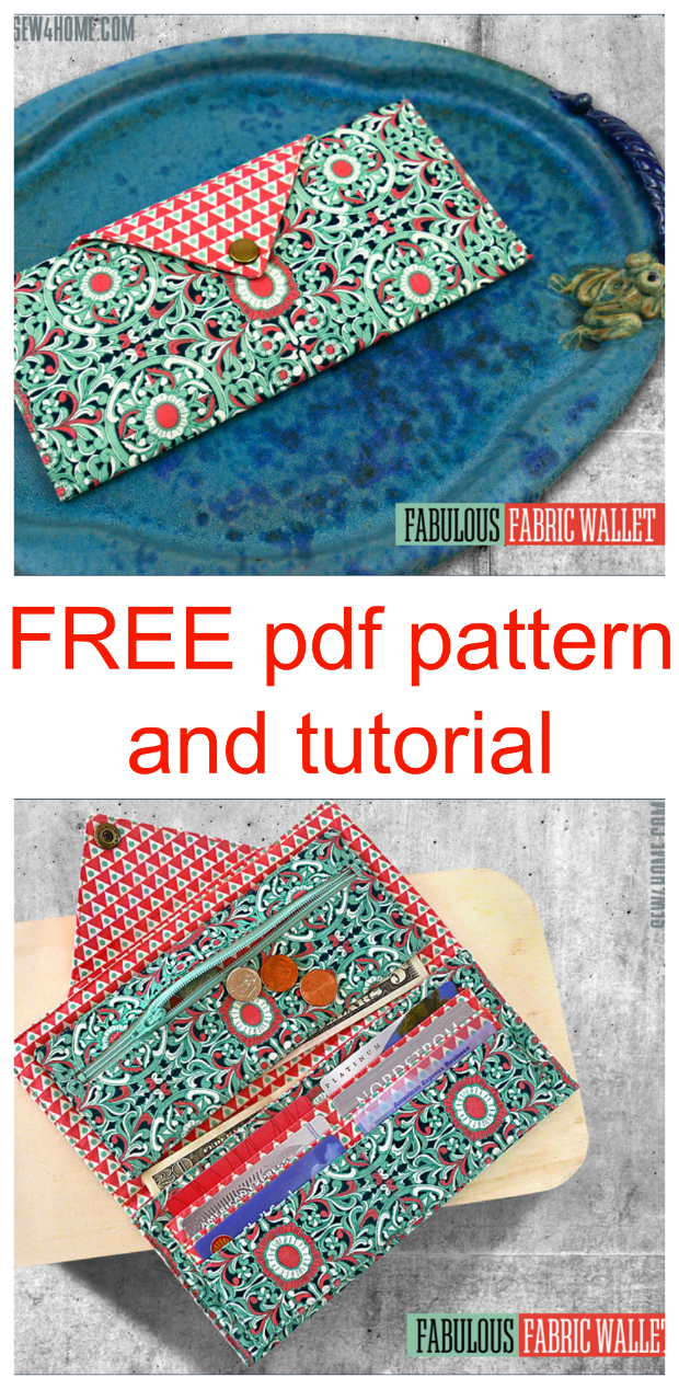 The Fabulous Fabric Wallet has two bill/note pockets, six card pockets & a zippered coin pocket. This is one of the loveliest Wallets that we have ever seen on our Sew Modern Bags website. And as a huge bonus, the pattern is FREE and there is a FREE tutorial.