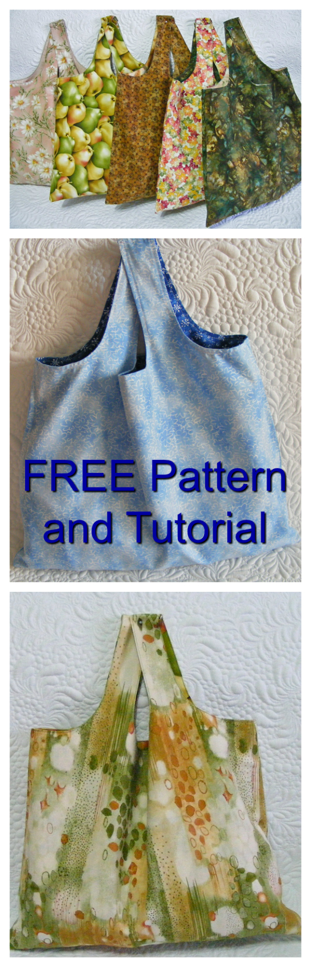 Here is a quick and easy project for a beginner sewer. You can make the Reversible Shopping Bag using the FREE pattern and tutorial. These bags are much stronger than the plastic bags you are given at the supermarkets and by using these bags you get to do your little bit towards saving the planet.