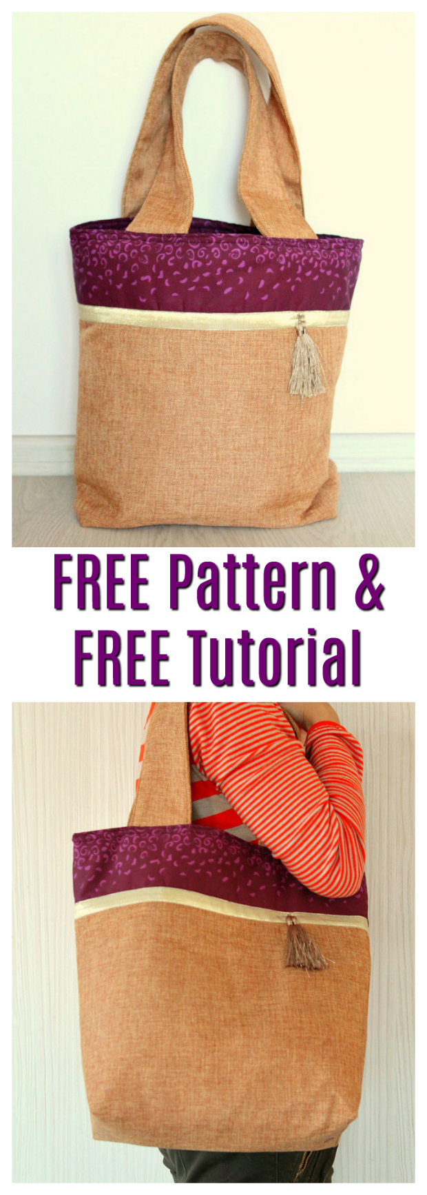 Here's a really great looking two-tone tote bag that is perfect for the beginner sewist. And what's even better is you get the pattern and a tutorial for this medium-large bag completely FREE.