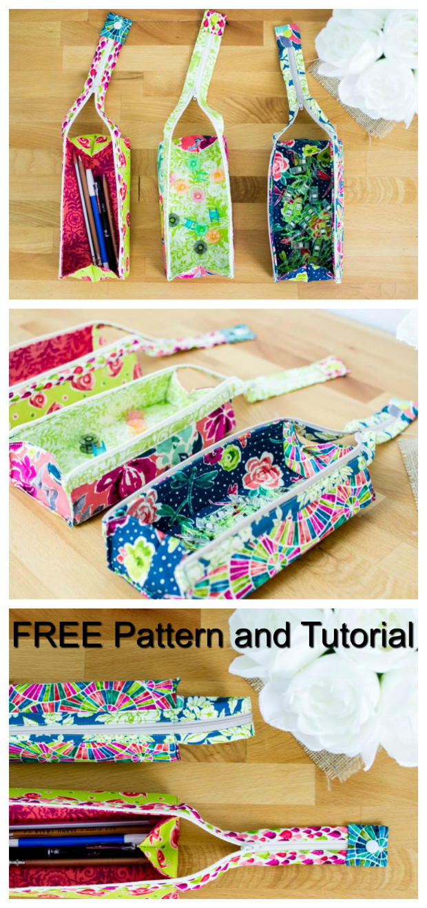 Here's a lovely project for you to work on that comes with a FREE pattern, as well as a FREE tutorial. You can make this children's Pen Case that they can take to school or use at home to keep all their pens and pencils in one place. When the Zola Pen Case is unzipped, it opens all the way so you can see all the contents. When it is zipped up it makes a cute little rectangular box. The end of the zipper snaps to the bottom of the case to make the handle.