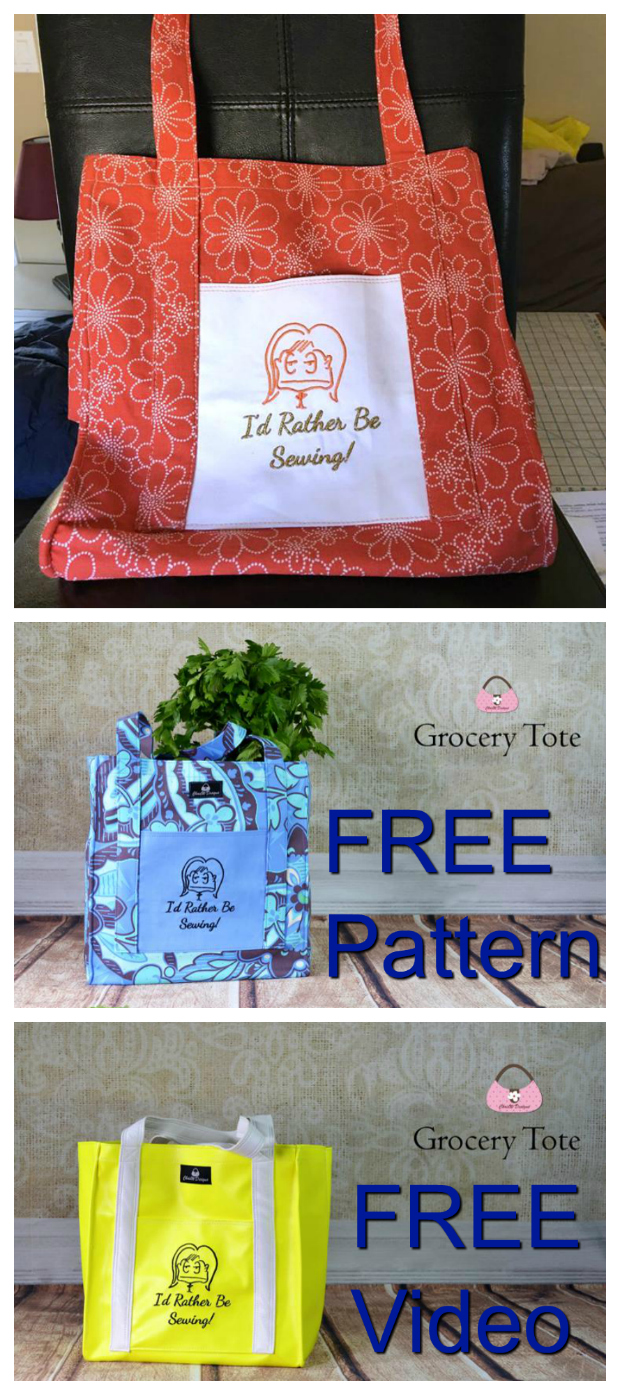 Here is a FREE pattern that comes with a FREE video showing you how to make this Grocery Tote bag. It's a simple project for a beginner sewer.