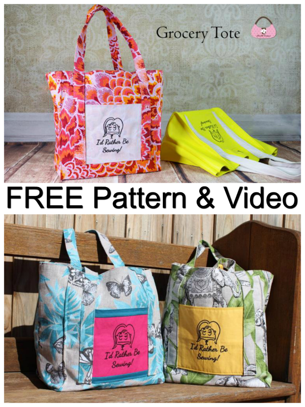 Here is a FREE pattern that comes with a FREE video showing you how to make this Grocery Tote bag. It's a simple project for a beginner sewer.