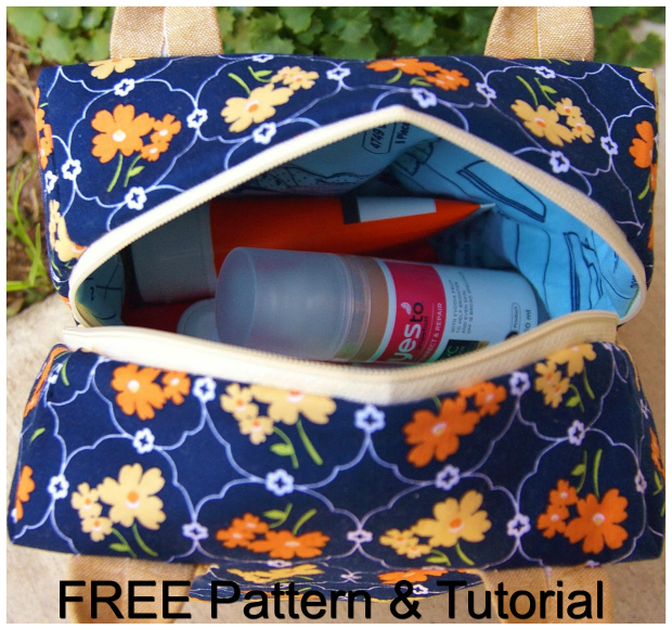 The Ellie Travel Case comes with a FREE pattern and a FREE tutorial. This case makes a perfect cosmetics or toiletries bag and doubles as a cute little purse for a night out.  The final size of this bag is 7.5" square, but because it's also 4.5" deep, it can hold a ton of stuff.