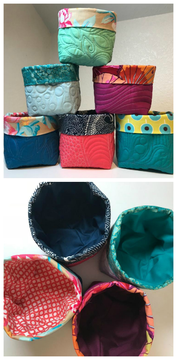 Here is a FREE pattern for Little Quilted Buckets, as well as a FREE video tutorial. The Little Quilted Buckets are an easy way toÂ wrap a gift or give as a useful handmade container. You can store all kinds of items in each of the buckets. If you start with a quilted fat quarter you'll have enough to make three identical buckets!