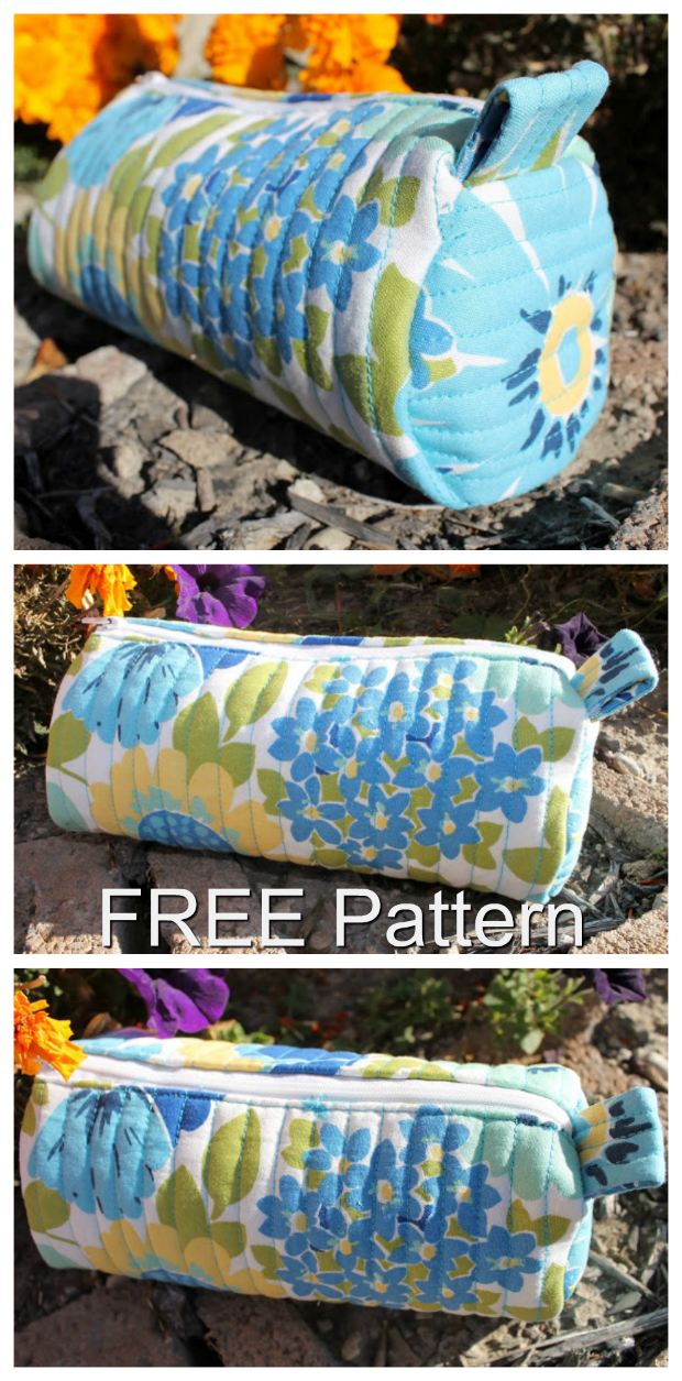 Quilted Barrel Pouch FREE sewing pattern - Sew Modern Bags